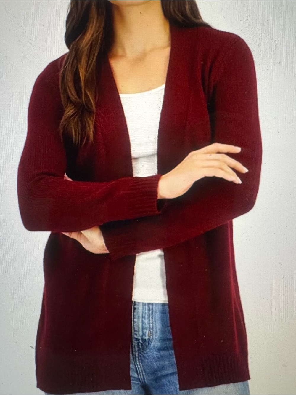 Karen Scott Women's Open-Front Burgundy Sweater Cardigan. SP